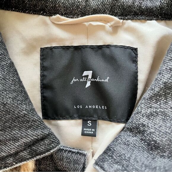 7 For All Mankind Women’s Plaid Cropped Jacket Size Small Denim Collar & Cuffs - Picture 6 of 7